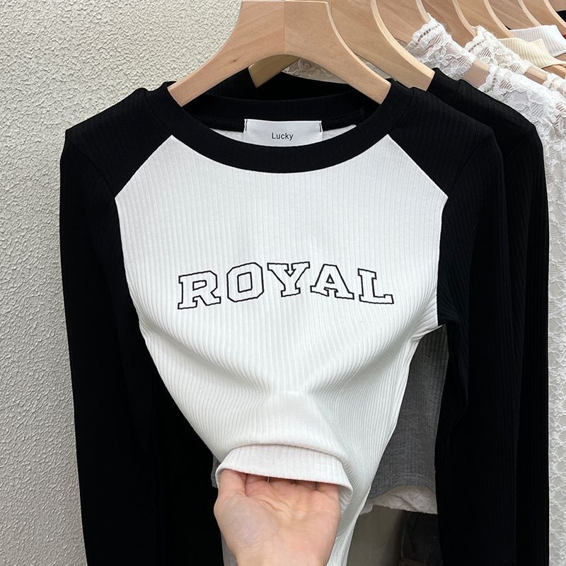 Girls'  Spring and Autumn Chic and Sweet Short Style Medium and Big Children's Color Matching Tops Design Sense of Bottom Shirt with T-Shirt