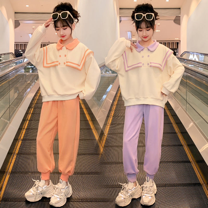 女童衛衣套裝洋氣時髦2023新款春季女大童運動服春秋兒童衣服春裝