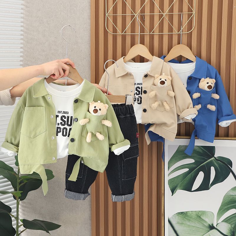 Boys spring suit  new foreign style baby children spring and autumn three-piece suit male baby tooling coat trendy clothes