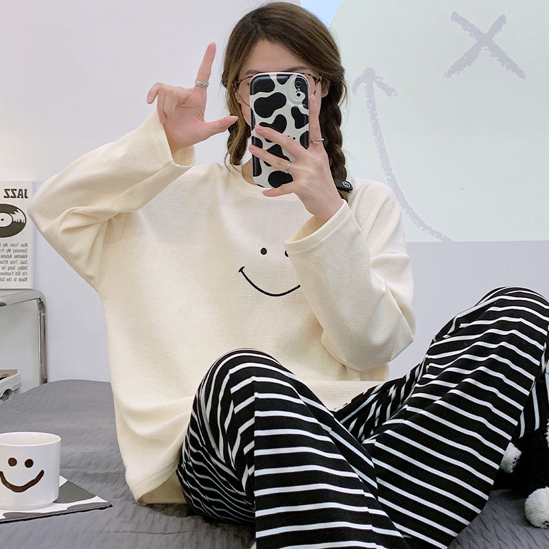 Spring and autumn pajamas women's pure cotton long-sleeved thin section cartoon sweet girl cotton student can wear home service suit