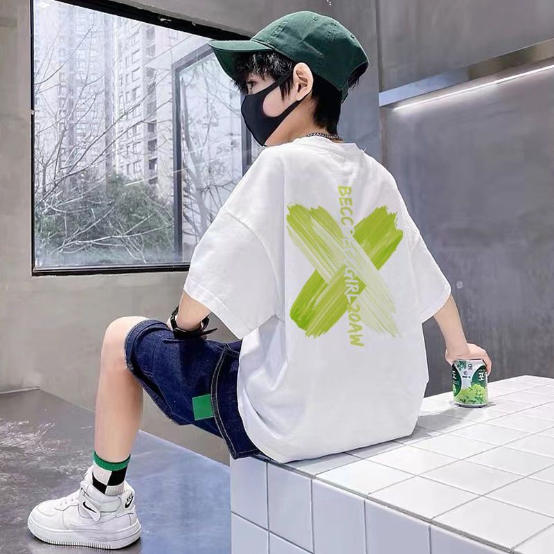 男童純棉短袖夏季新款韓版洋氣中大童夏裝T恤兒童時髦半袖圓領t恤