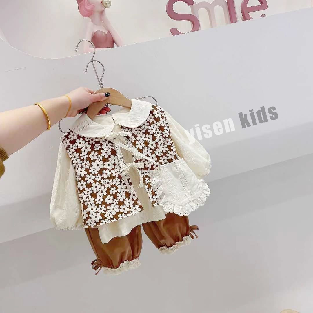 女童套裝春秋季2023新款洋氣時髦小童裝女寶寶衣服三件套兒童春裝