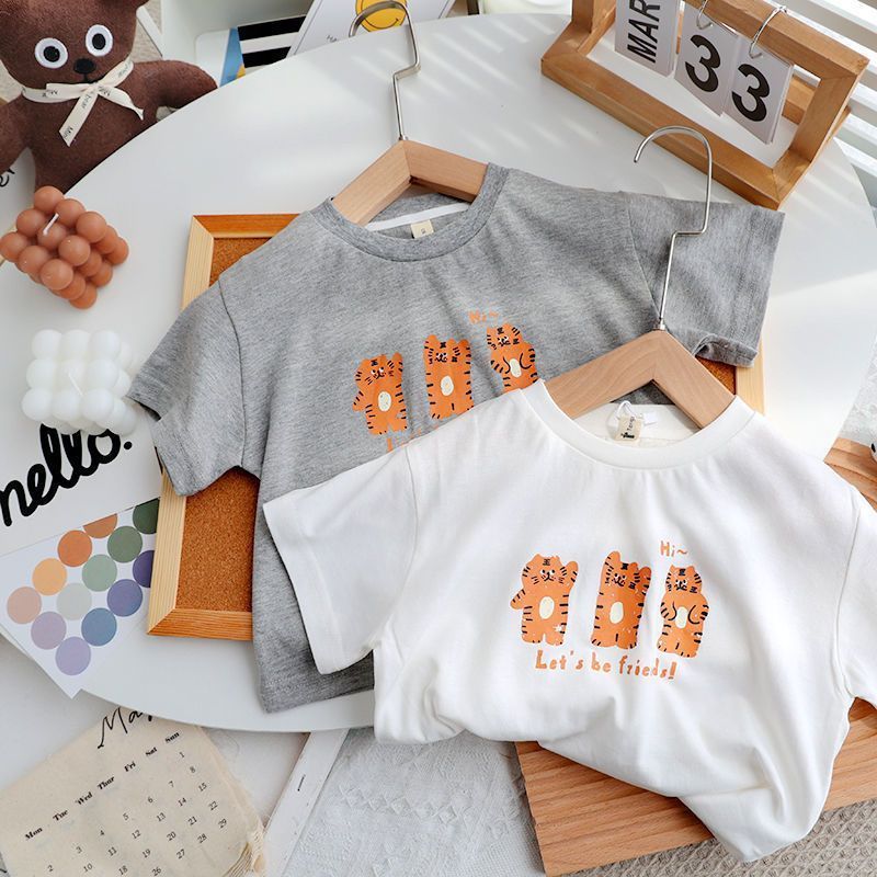 Children's clothing children's thin section loose half-sleeved T-shirt 2023 summer new boys and girls cotton top cartoon short-sleeved tide t