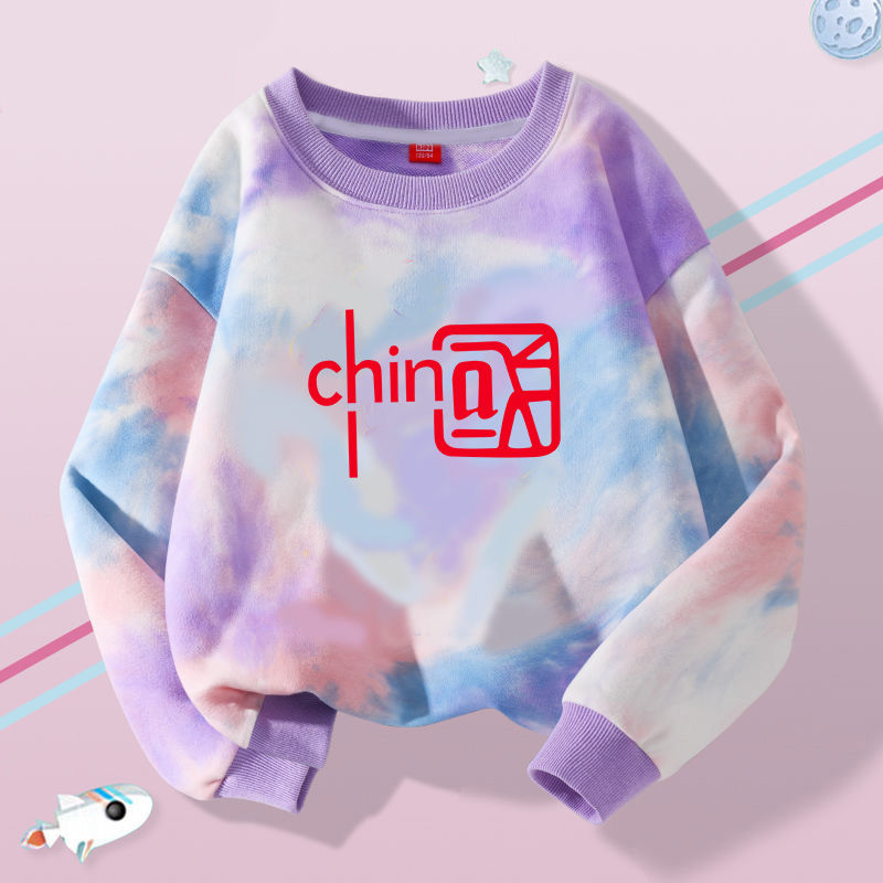 Girls sweatshirt tie-dye spring clothing  new children's versatile round neck tops spring and autumn children's clothing medium and large children's clothing