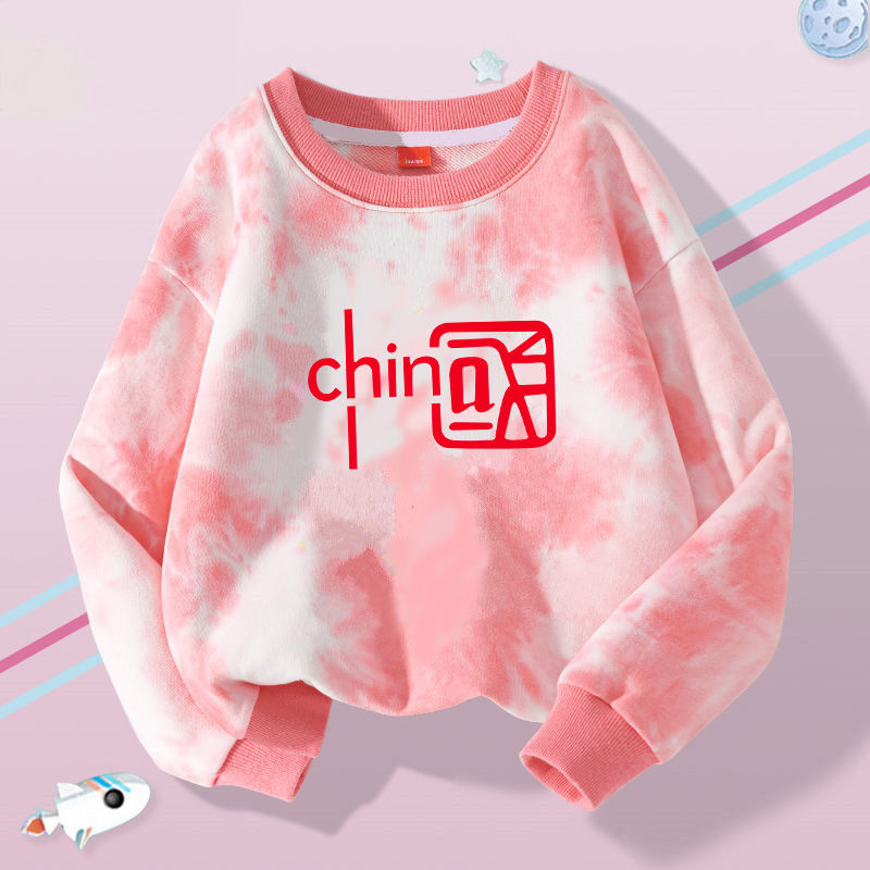 Girls sweatshirt tie-dye spring clothing  new children's versatile round neck tops spring and autumn children's clothing medium and large children's clothing