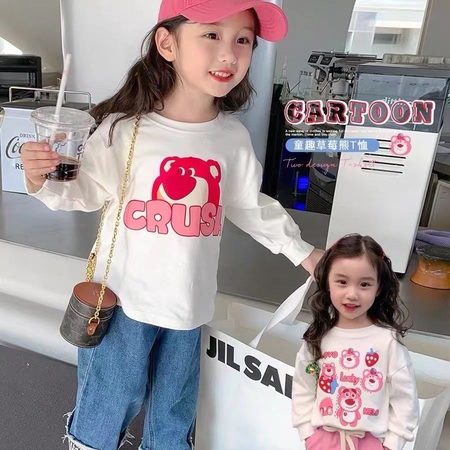 女童T恤2023春季新款兒童卡通印花上衣寶寶洋氣長袖休閒寬鬆衣服