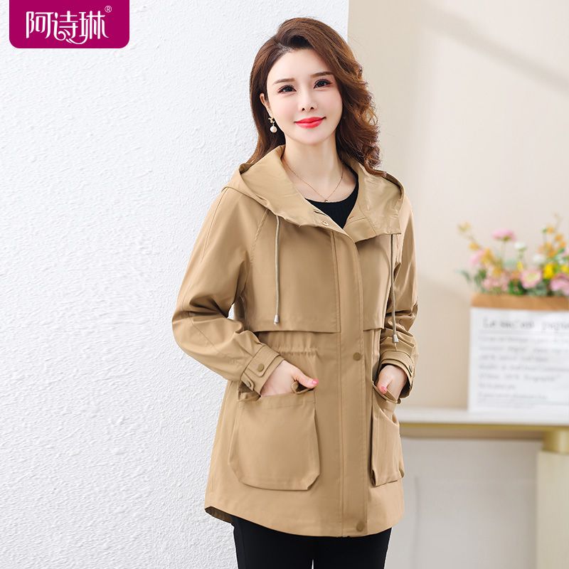 Spring and autumn hooded large size fashionable short windbreaker for middle-aged and elderly women 2023 foreign style thin age-reducing jacket 727