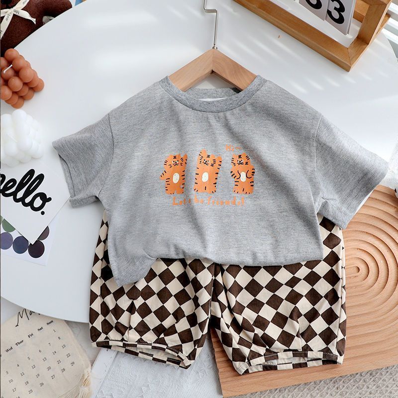 Children's clothing children's thin section loose half-sleeved T-shirt 2023 summer new boys and girls cotton top cartoon short-sleeved tide t