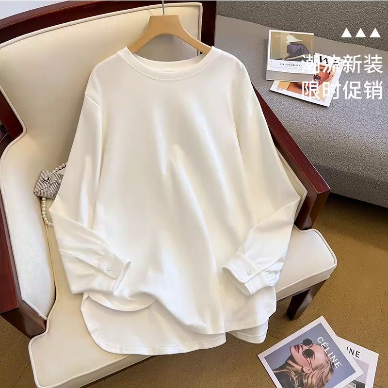 純棉 2023新款春秋裝時尚氣質內搭打底衫寬鬆遮肚子T恤衛衣上衣