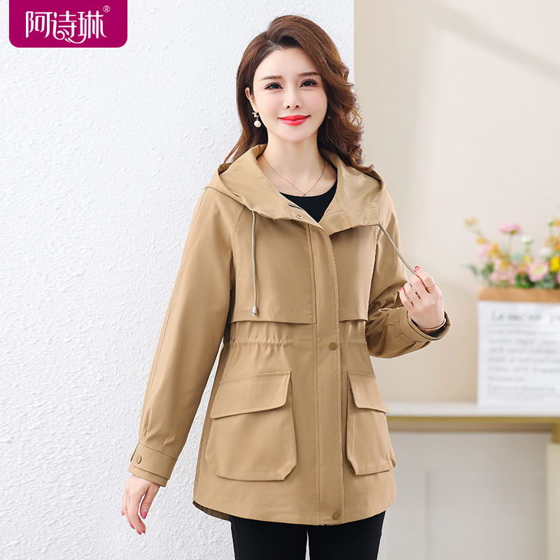 Spring and autumn hooded large size fashionable short windbreaker for middle-aged and elderly women 2023 foreign style thin age-reducing jacket 727