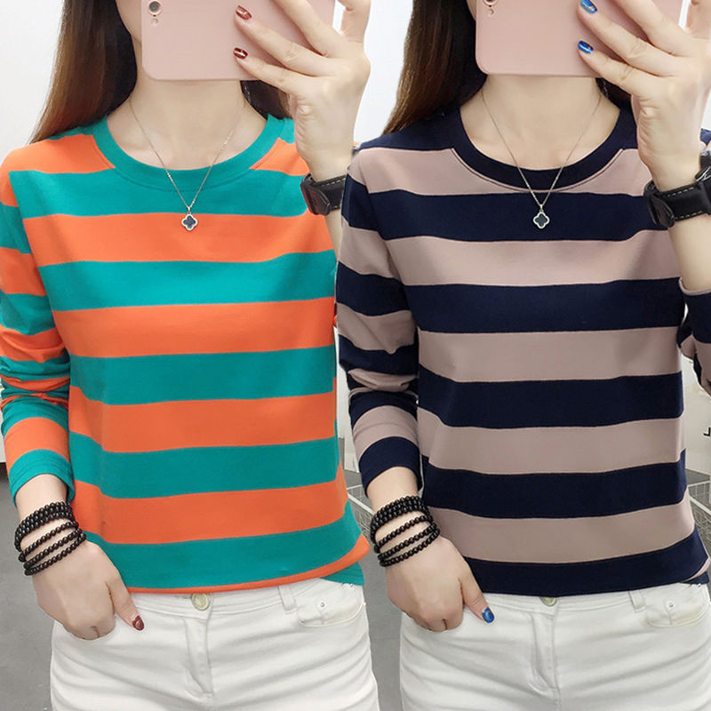 Cotton long-sleeved T-shirt women's loose 2023 new spring plus size women's wear age-reducing mother's all-match top bottoming shirt