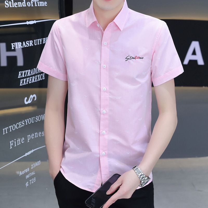 2023 summer short-sleeved shirt men's Korean style trendy handsome shirt non-ironing anti-wrinkle pointed collar shirt summer half-sleeve