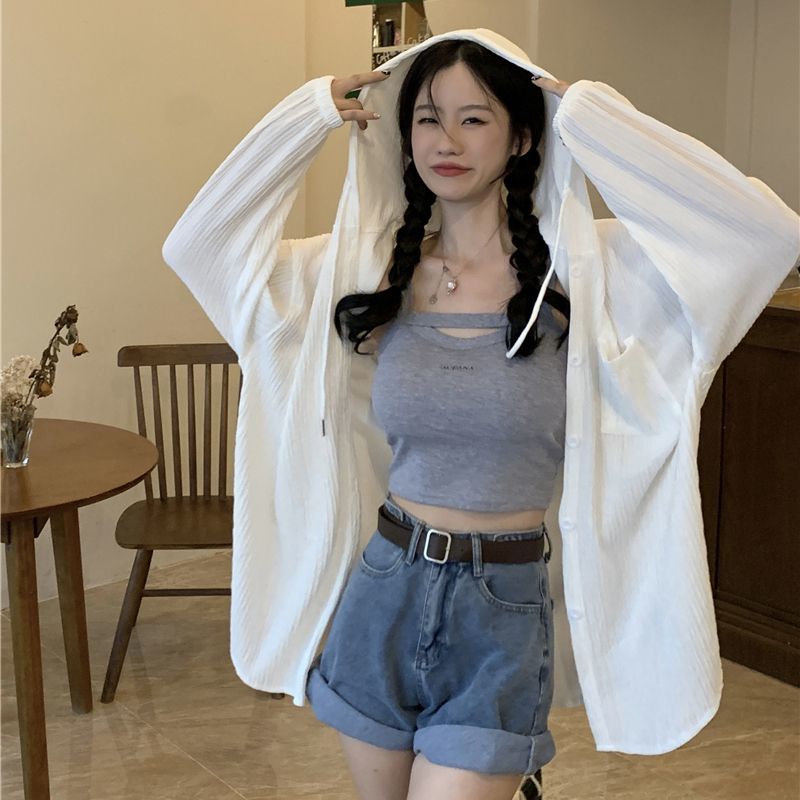 Sunscreen shirt women's long-sleeved 2023 summer new loose sunscreen clothing all-match hooded air-conditioning shirt coat