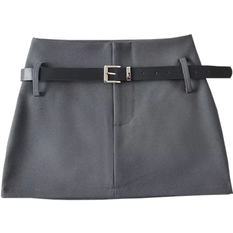 Matching Belt Spicy Girl Mini Short Skirt Anti Shining A-line Half length Skirt for Women 2023 New High Waist Slim Wrap Hip Skirt ins