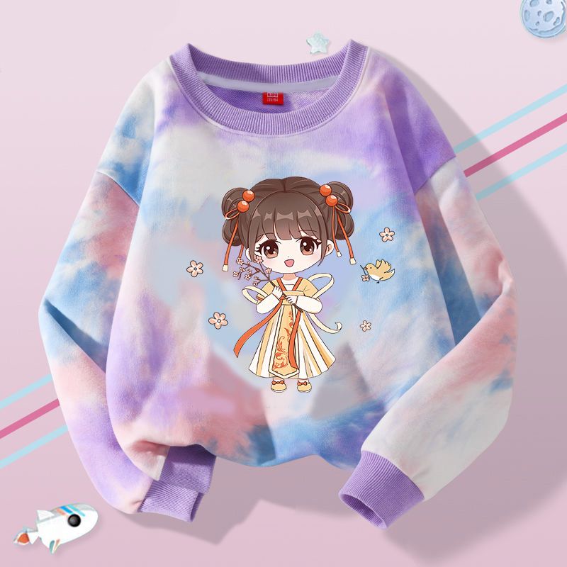 Girls sweatshirt tie-dye spring clothing  new children's versatile round neck tops spring and autumn children's clothing medium and large children's clothing