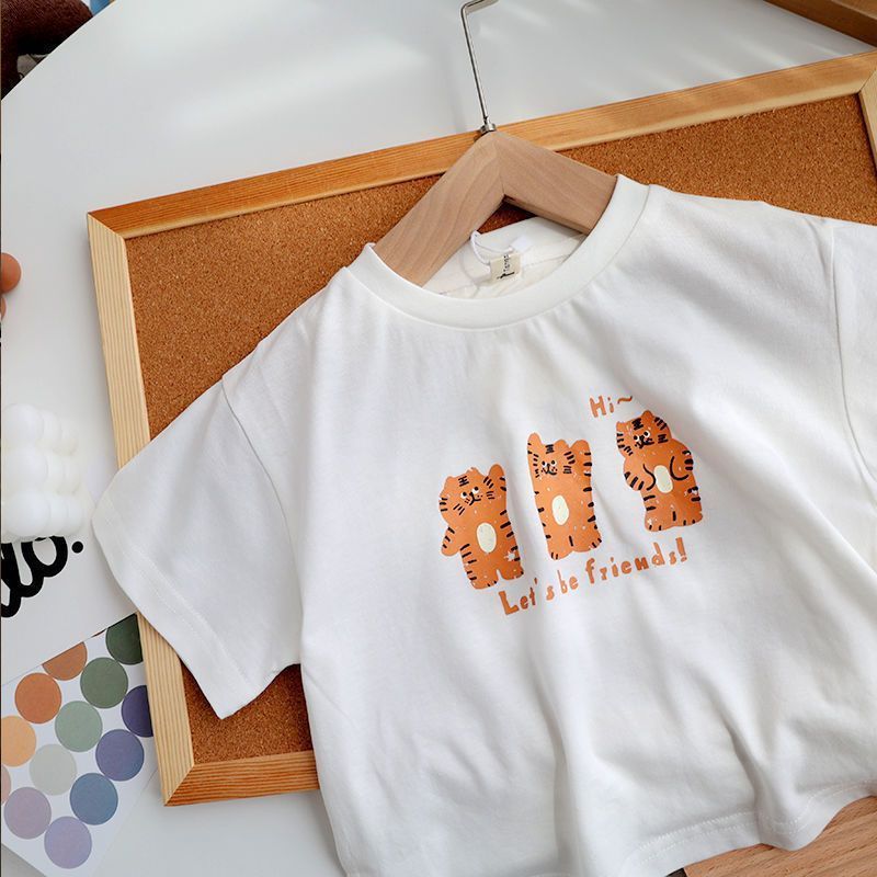 Children's clothing children's thin section loose half-sleeved T-shirt 2023 summer new boys and girls cotton top cartoon short-sleeved tide t