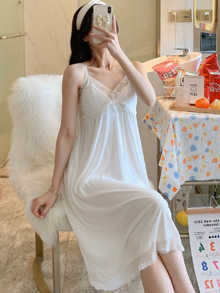 Mesh pajamas with chest pad women's summer thin section lace sling nightdress women's 2023 new sexy home clothes summer