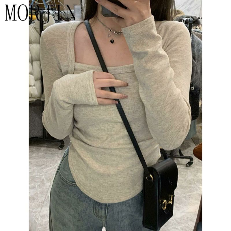 MORJIN Irregular square collar bottoming shirt women's autumn and winter self-cultivation inner design sense niche short t-shirt top tide
