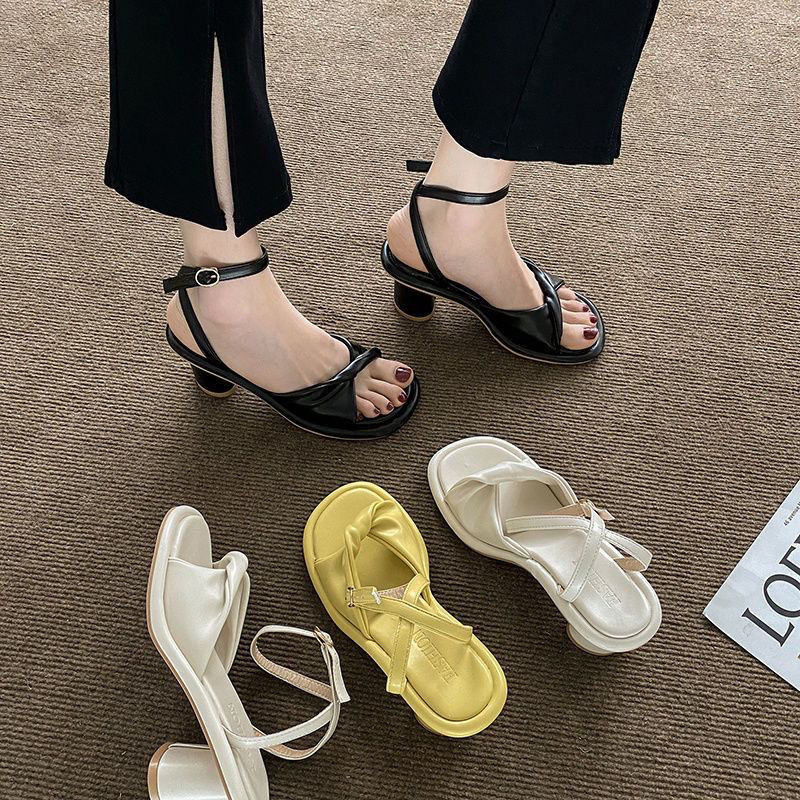 French high-heeled niche with skirt fairy shoes 2023 new summer mid-heel Korean thick-heeled Roman sandals