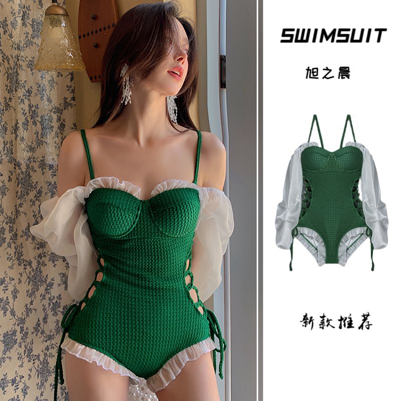 Sexy swimsuit female one-piece long-sleeved girl student Internet celebrity style 2023 new high-end pure lust style hot spring swimsuit
