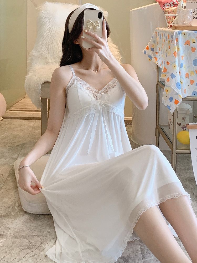 Mesh pajamas with chest pad women's summer thin section lace sling nightdress women's 2023 new sexy home clothes summer