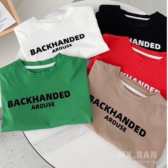 2023 spring and summer new children's clothing boys Korean version of solid color letter T-shirt trendy children's foreign style loose short-sleeved cotton
