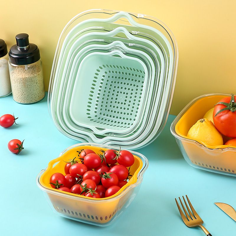 双层特厚蔬菜沥水篮子厨房家用水果盘客厅滤水菜篓洗菜沥水篮整套