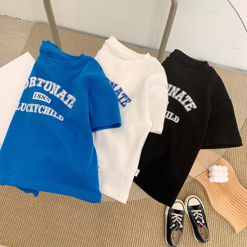 Children's clothing new children's summer big letter printing cotton short-sleeved t-shirt 2023 Korean version tops for boys and girls