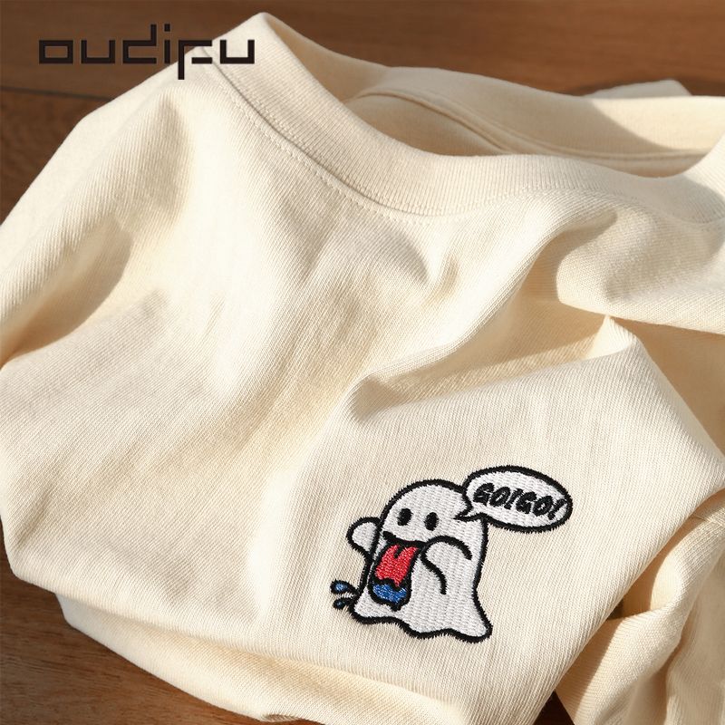 OUDIFUC heavy 240g cotton short-sleeved T-shirt women's 2023 summer loose niche tide brand couple tops