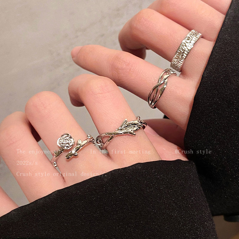 Thorns rose couple ring female ins cold style fashion personalized index finger ring opening adjustable niche ring