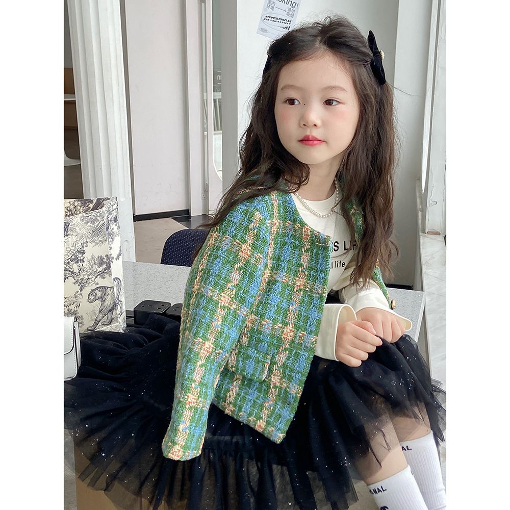 奶油kids童裝女童外套兒童韓系粗花呢小香風上衣寶寶2023新款春裝