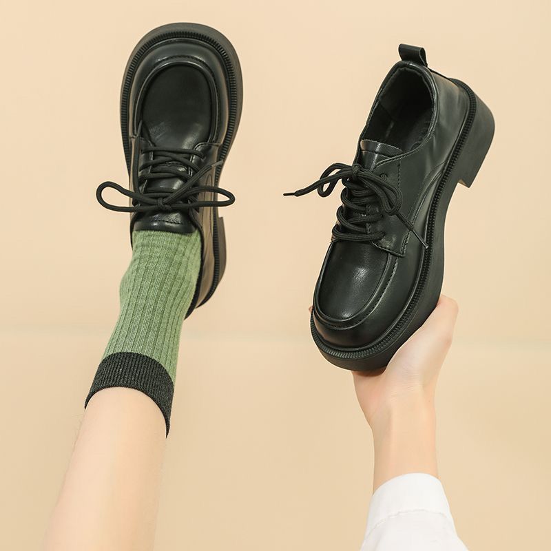 Small leather shoes women's spring and autumn  new British style low-heeled soft-soled all-match black single shoes work shoes jk shoes