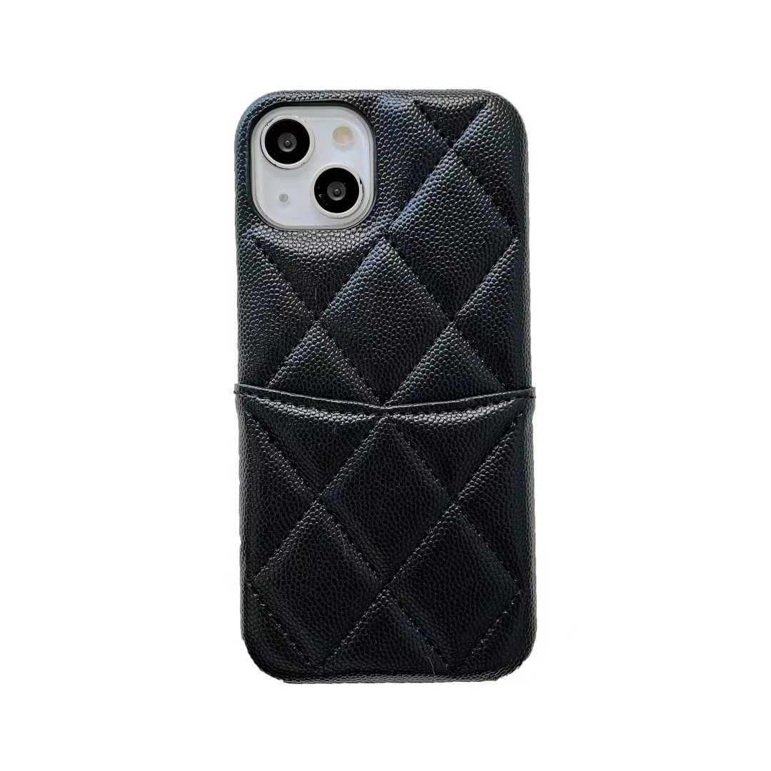 Black Leather Card Bag Mobile Phone Case For IPhone14promax Diamond IPhone 13 Mobile Phone Case Creative IPhone12 11 Mobile Phone Case Cover_voghion.com