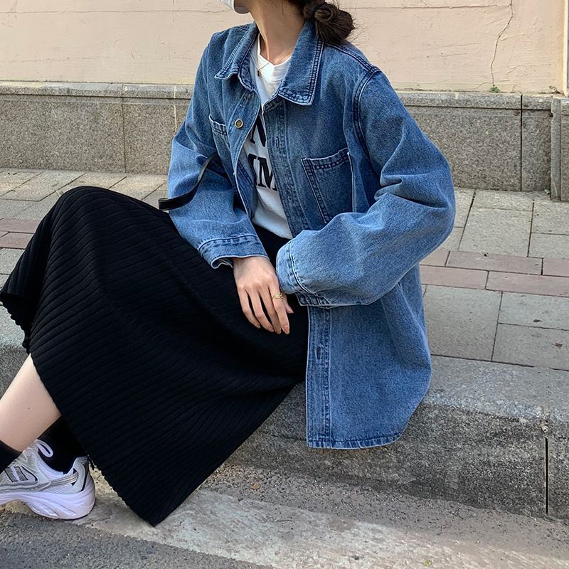 牛仔襯衣襯衫女春秋設計感小眾藍色襯衣疊穿外套百搭寬鬆長袖上衣