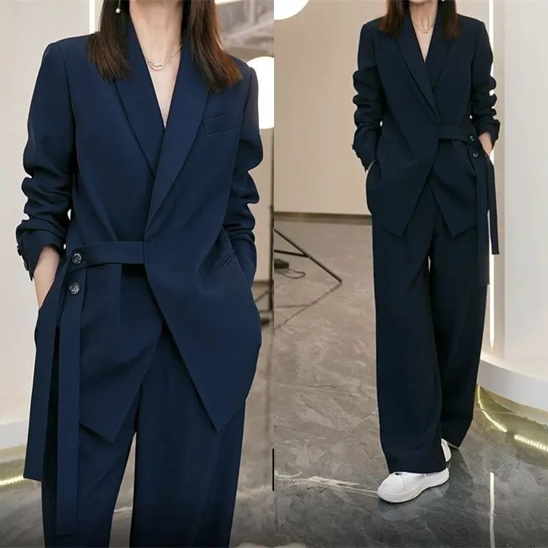 Gao Qilan's same suit suit female 2023 spring and autumn new large size fat mm loose age-reducing wide-leg pants two-piece set