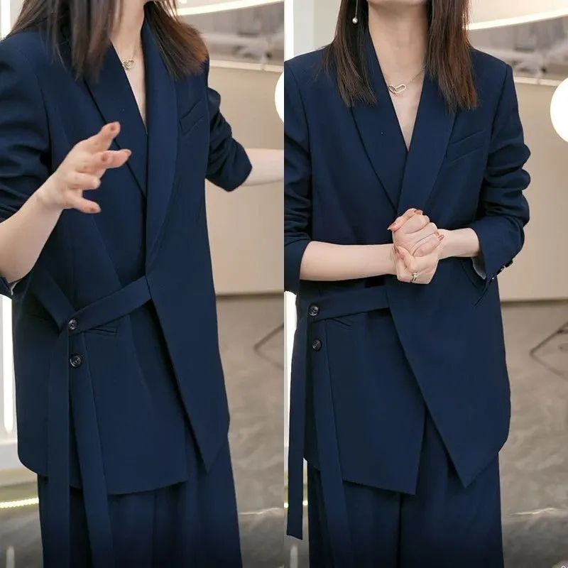 Gao Qilan's same suit suit female 2023 spring and autumn new large size fat mm loose age-reducing wide-leg pants two-piece set