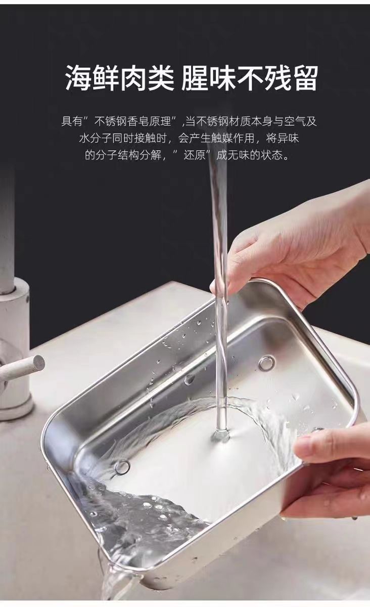 日式304不锈钢保鲜盒家用带盖沥水食品冰箱鱼肉类冷冻冷藏饺子盒