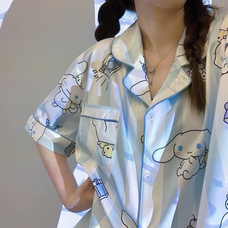 Pajamas women's summer ice silk thin section short-sleeved ins style high-value ice silk student cute home service suit summer