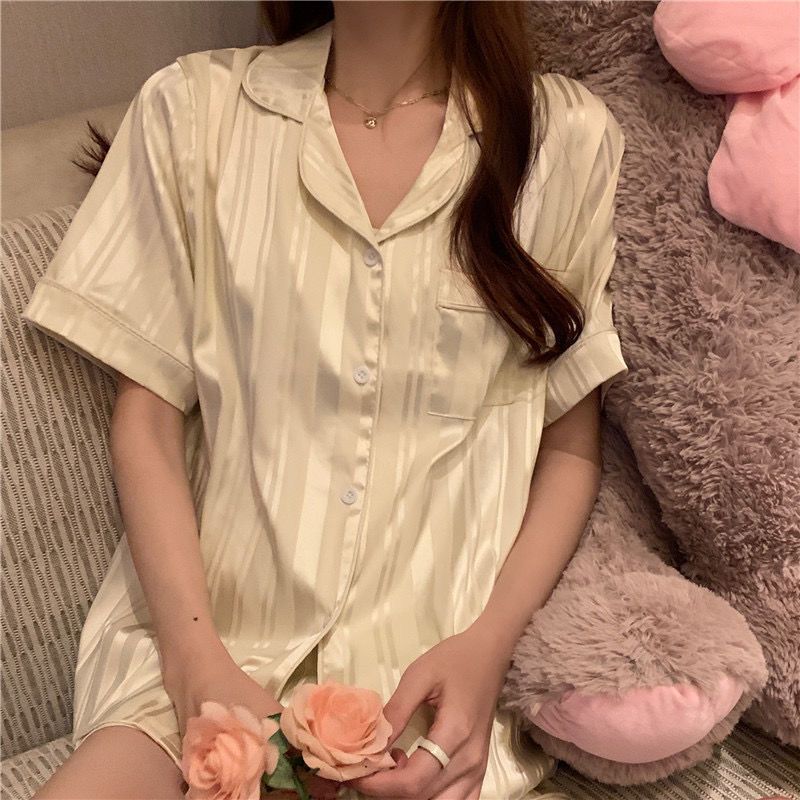 Pajamas women's summer ice silk thin section short-sleeved ins style high-value ice silk student cute home service suit summer