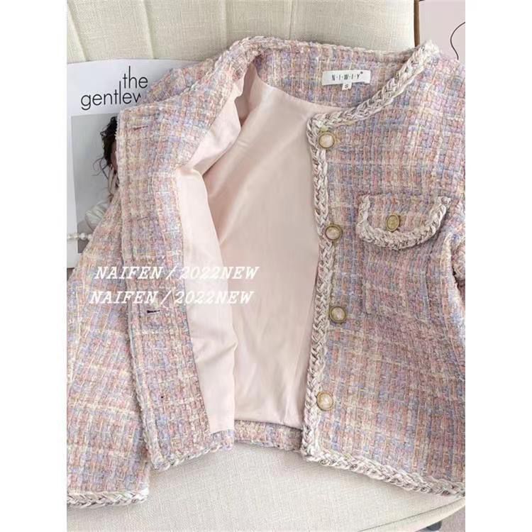  net red small fragrant wind jacket female spring and autumn small short tweed French Korean style top female thickened