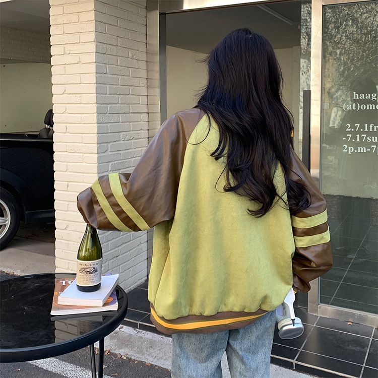 American baseball uniform for women in spring and autumn oversize high street embroidered jacket for girls and students ins fashion loose niche