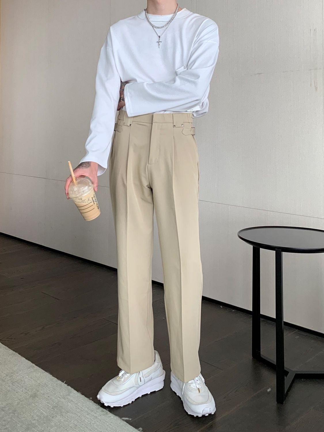 高级感高腰西裤男士宽松直筒垂感设计感韩版百搭休闲西装长裤潮流