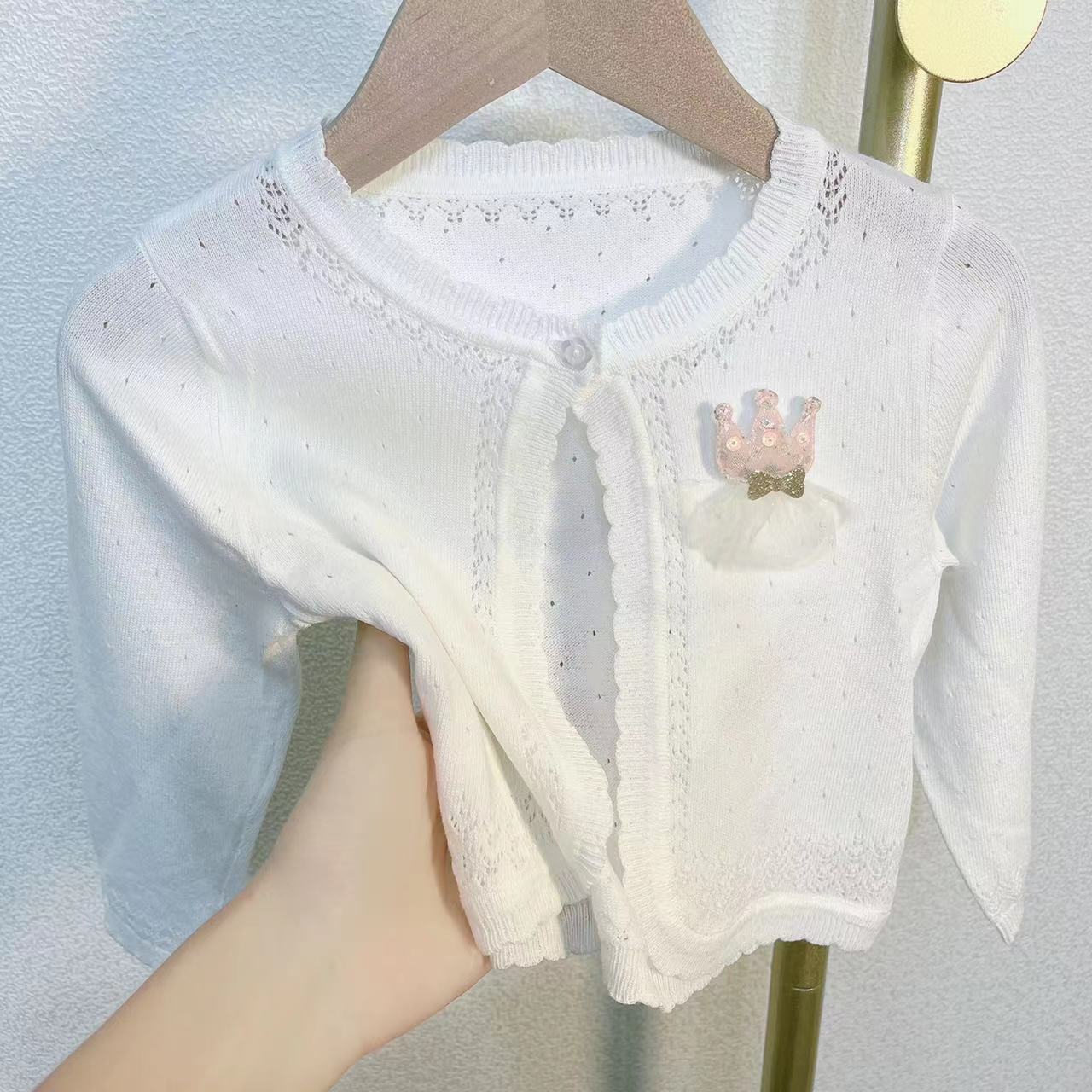婴儿空调衫薄款女童小外套新生宝宝针织开衫公主镂空夏季披肩百搭
