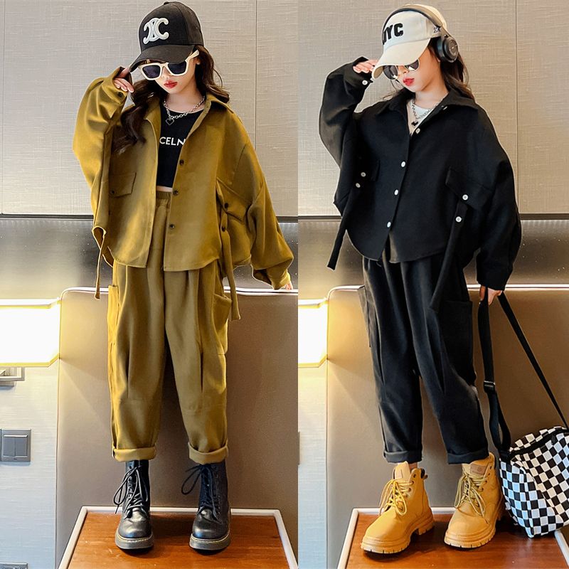 女童春秋時尚洋氣蝙蝠衫套裝三件套2023新款洋氣時髦女孩韓版春裝