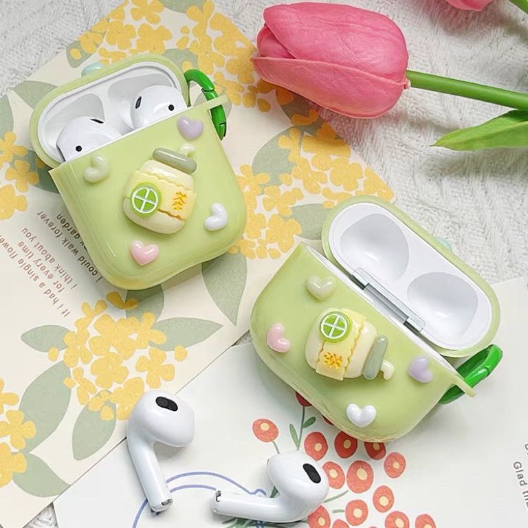 抹茶绿奶茶爱心适用airpods2/3代耳机壳苹果蓝牙pro保护套三代壳