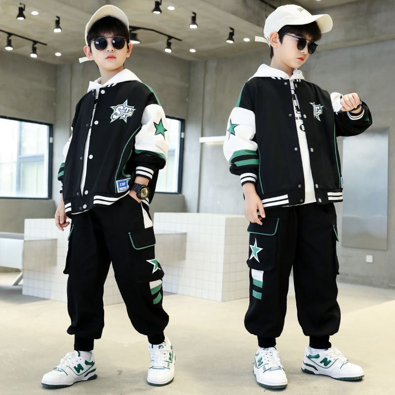 男童春装套装新款中大童洋气男孩秋季韩版棒球服两件套潮流