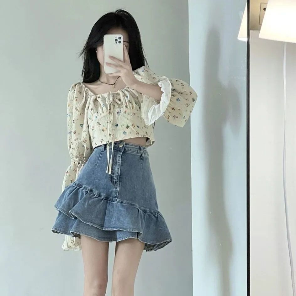 Children's clothing retro fishtail skirt bag hip skirt denim skirt female summer big children small skirt ins female