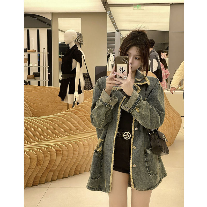 Design sense personalized fried street tassel long-sleeved denim jacket female spring and autumn sweet cool hot girl jacket top ins tide