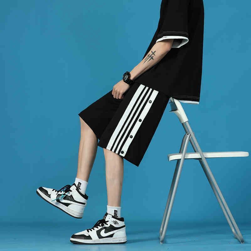 Side double-breasted shorts men's basketball sports pants full open buckle seconds off five-point pants loose fracture postoperative care pants