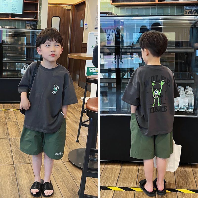 童裝男童短袖t恤2023夏裝款中大童韓版綠眼怪半袖純棉帥氣上衣潮